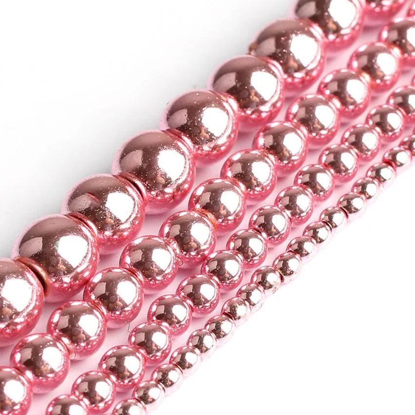 Natural Stones Rhodium Rose Gold Plated Hematite Round Loose Mineral Beads for Bracelet DIY Jewelry Making 15inch 2/3/4/6/8/1