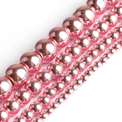 Natural Stones Rhodium Rose Gold Plated Hematite Round Loose Mineral Beads for Bracelet DIY Jewelry Making 15inch 2/3/4/6/8/1