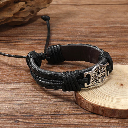 Vintage Handmade Braided Leather Bracelets For Men Myth Cross Scripture Retro Lace-Up Punk Style Leather Bracelet Accessory G