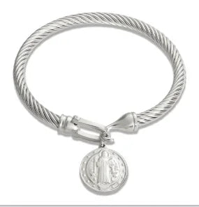 Fashion Simple Stainless Steel 3 Crystal Bracelet Bangle - B5 Silver