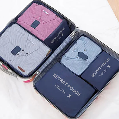 6 Pcs/Set Pink/Blue/Grey Travel Storage Bag Large Capacity Waterproof Luggage Clothing Underwear Storage with Zipper - 6pcd n