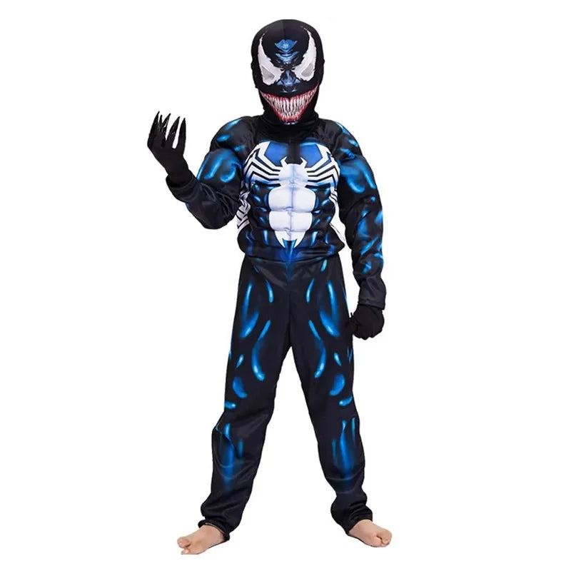 Kids Black Spider Costume Superhero Costume Onesie 3D Spandex Unisex Jumpsuit Bodysuit for Kids Halloween Cosplay