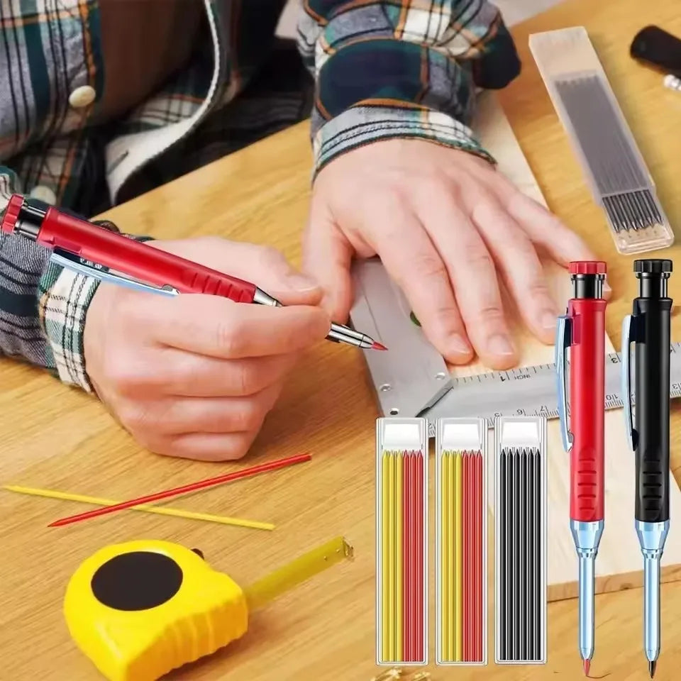 Solid Carpenter Pencil Set Woodworking Tools Mechanical Pencil 5 Colors Refill Construction Job Tools Carpentry Marking Scrib