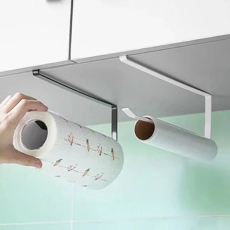 Paper Roll Holder Towel Rack Cling Film Storage Rack Bathroom No Punching Storage Rack Hanging Shelf Kitchen Tissue Accessori