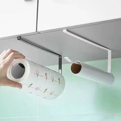 Paper Roll Holder Towel Rack Cling Film Storage Rack Bathroom No Punching Storage Rack Hanging Shelf Kitchen Tissue Accessori
