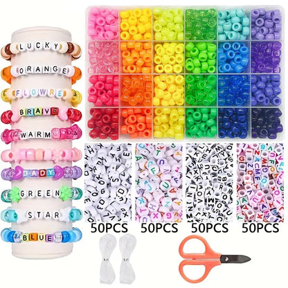 Pony Beads for Friendship Bracelet Making Kit 24 Colors Kandi Beads Set, 720pcs Plastic Rainbow Bulk and 980pcs Letter Beads 