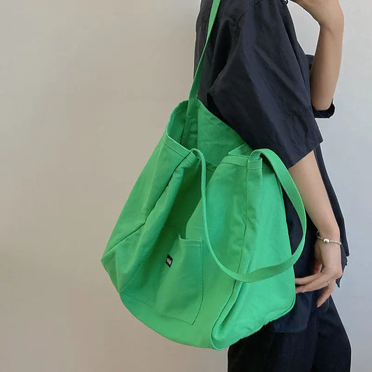 Canvas Bag Reusable Shopping Shoulder Bag Women Simple Casual Daily Use Handbag Totes Female Portable Folding Purse