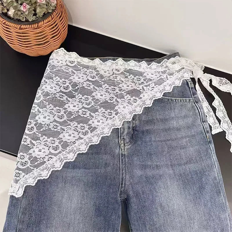 New Triangle Short Skirt Half Skirt Butt Curtain Skirt Lace Trim Small Apron Knitting Lace Stacked Ins Korean Women Headscarf