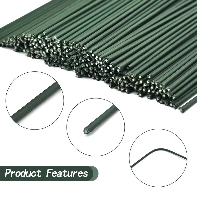 50pcs 15/20/25/30/40cm Artificial Green Flower Stems DIY Floral Material Handmade Wire Stem Accessoies For Wedding Home Decor
