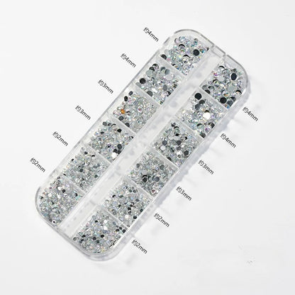 12 Grids Mixed Size Acrylic Flatback Rhinestones, 2/3/4mm Shiny Crystal Look Gems DIY Manicure Decor Charms - AB