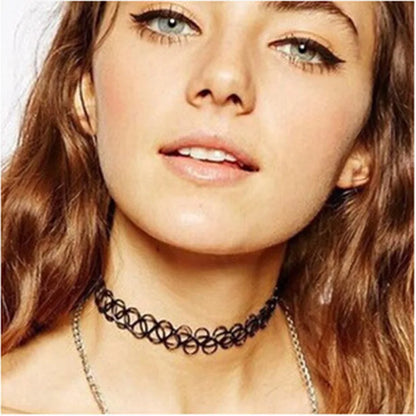 12pcs/lot Vintage Hippy Stretch Tattoo Choker Necklace Elastic Chocker Necklace Fishing Line Tattoo Colorful Necklace