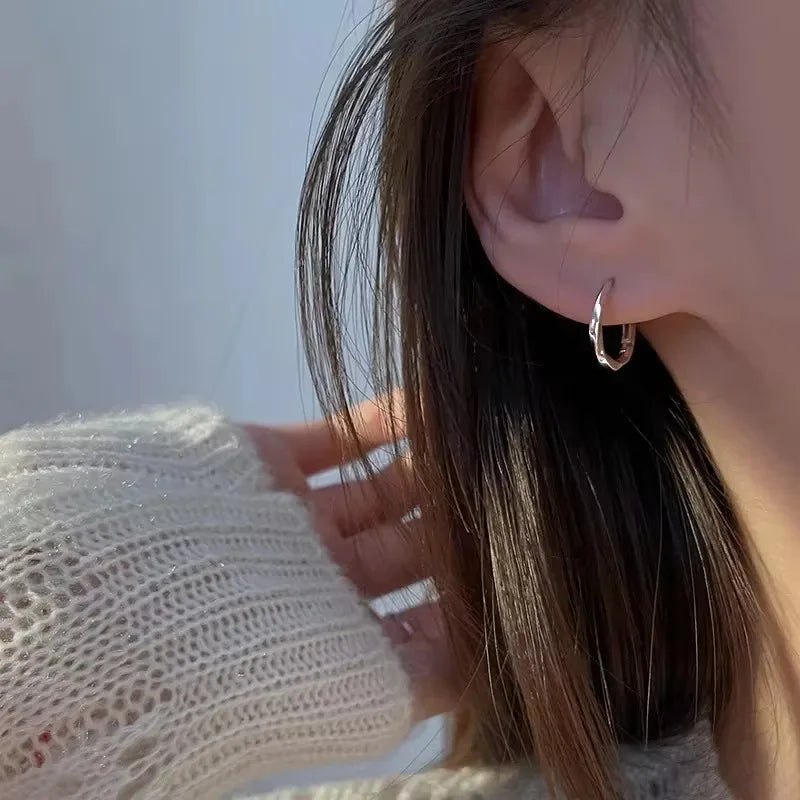 925 Sterling Silver Round Stud Earrings for Women Simple Inlaid Design Hoops Earrings Wedding Party Jewelry Accessories Gifts
