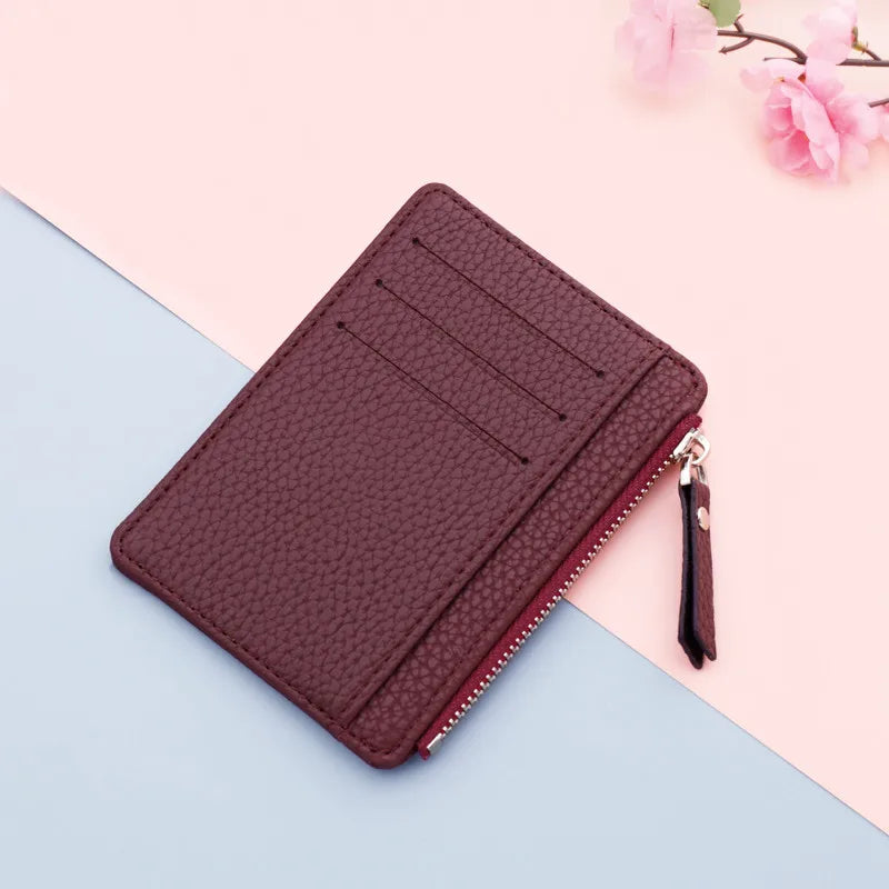 PU Leather Women ID Credit Bank Card Holder Zipper Slim Wallet Fashion Small Coin Purse Money Clip Case Cardholder Cover - Ta