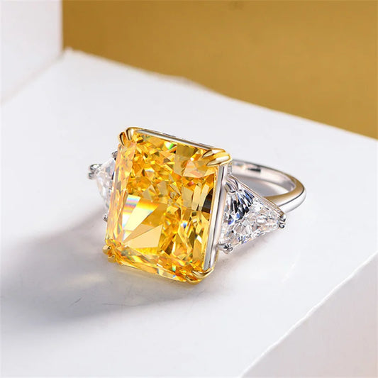 Luxury Geometric Big Square Stone Rings For Women Silver Color Charm Pink Yellow Zircon Wedding Bands Index Finger Party Jewe
