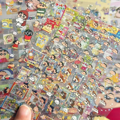 5PCS Crayon Shin Chan Double Transparent Cut Membrane Sticker DIY High-value Hand Account Decoration Laser Transparent Sticke
