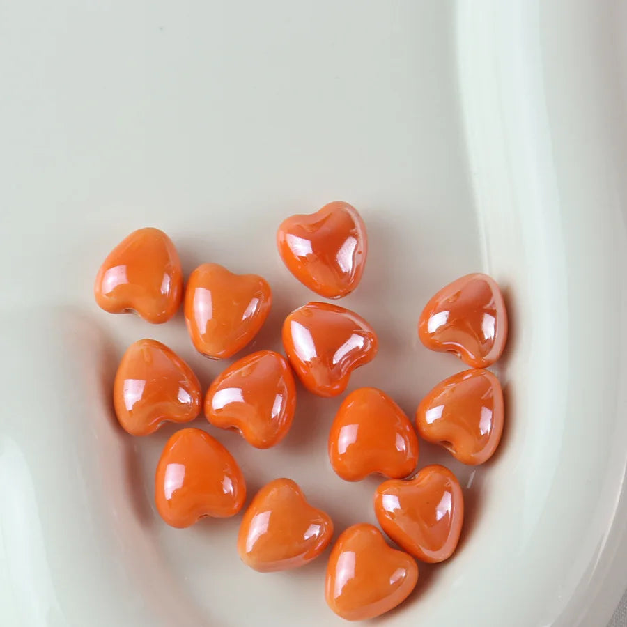 10pcs 12mm Heart Shape Shiny Glossy Ceramic Beads Porcelain Loose Spacer Beads for Jewelry Making DIY Bracelet Necklace Craft