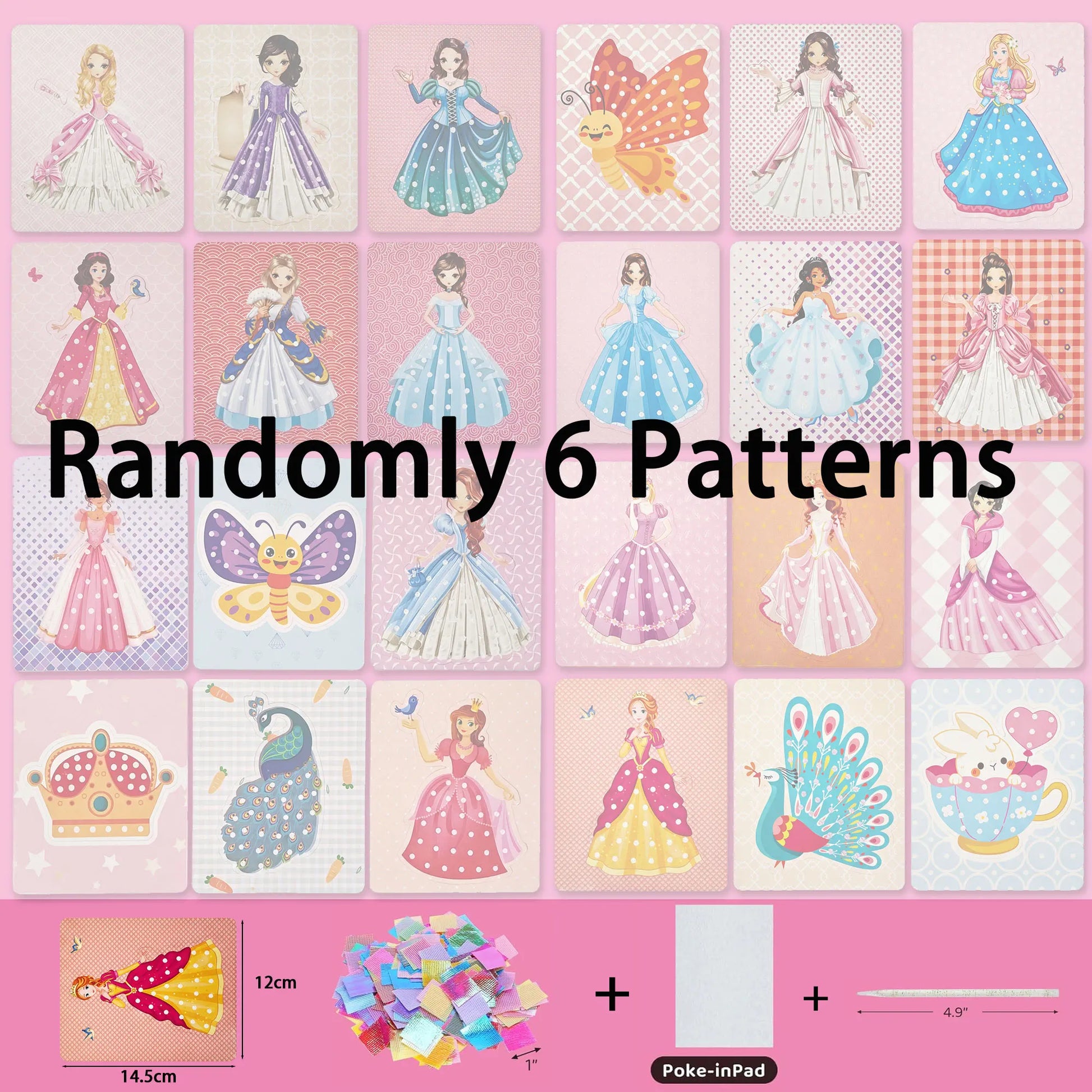 3-12pcs Sticker Cards Fabric Art Craze Poke Caft Toys Creative Puzzle Puncture Painting Poking Princess Dressing Game Childre
