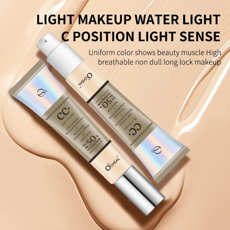 Ocheal 30g CC Cream Foundation Waterproff Concealer Moisturizing Sunscreen Liquid SPF 50+ Long Lasting Brightening Makeup Pri