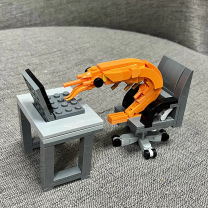 MOC Building block shrimp model figurines, puzzle assembly, boys and girls randomly mixing, Internet celebrity creative parod