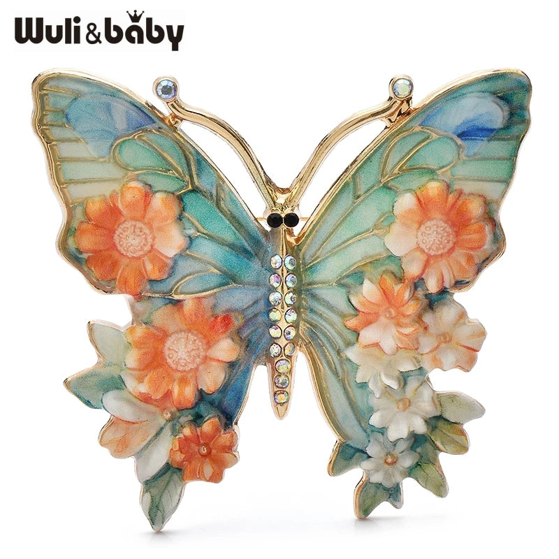 Wuli&baby Vintage Big Flower Butterfly Brooches 5-color Beautiful Insects Brooch For Women's Clothes Pins Gifts - orange