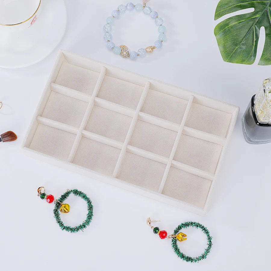 1PC, Flocking Jewelry Box Jewelry Tray, Color: Beige - 12 grids pallet