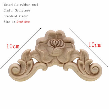 1Pc Unique Natural Floral Wood Carved Wooden Figurines Crafts Corner Appliques Frame Wall Door Furniture Woodcarving Decorati