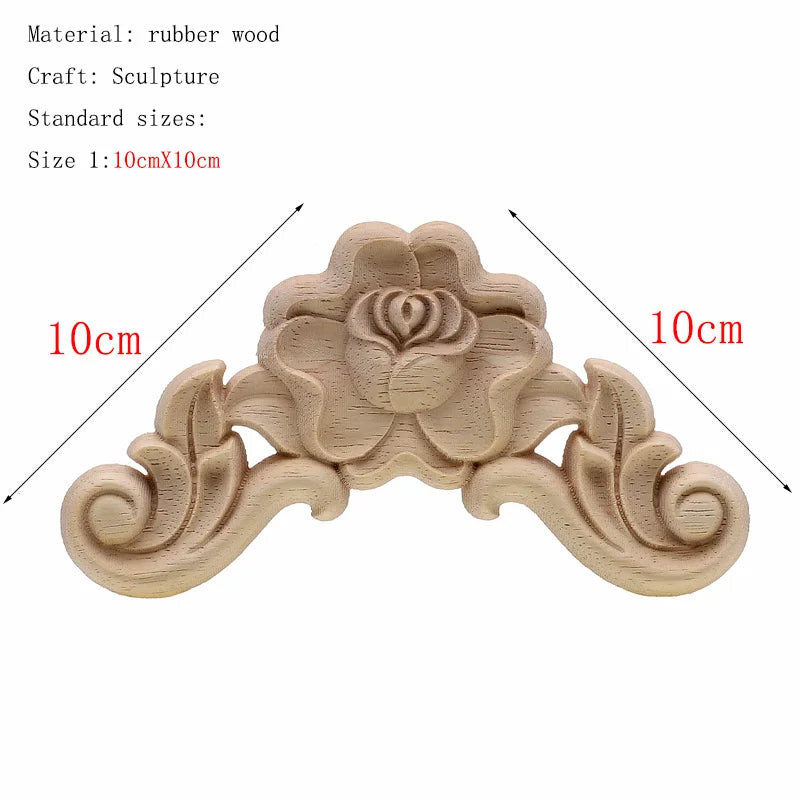 1Pc Unique Natural Floral Wood Carved Wooden Figurines Crafts Corner Appliques Frame Wall Door Furniture Woodcarving Decorati