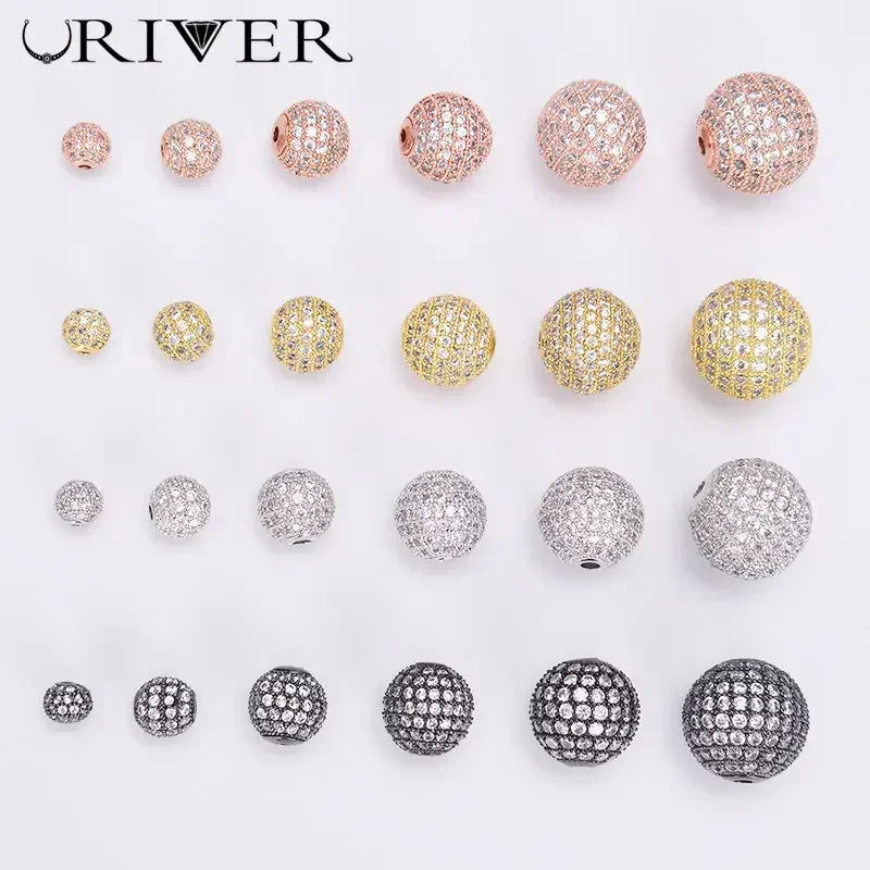 Beads for Jewelry Making Gold Silver Color Accessories Paved Zircon Spacer Bead String Beaded Diy Necklace Bracelet Chain Cha