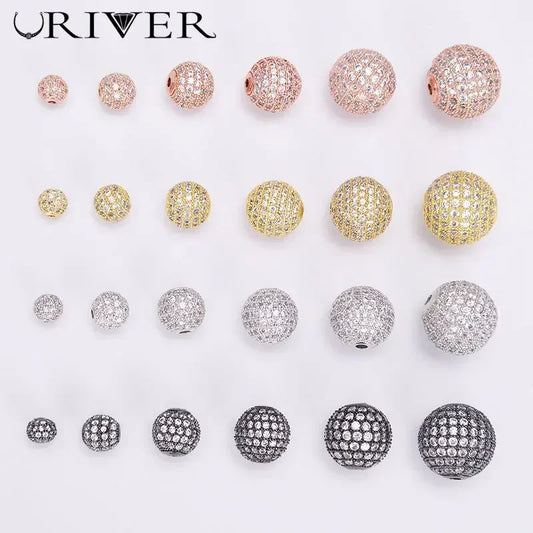 Beads for Jewelry Making Gold Silver Color Accessories Paved Zircon Spacer Bead String Beaded Diy Necklace Bracelet Chain Cha