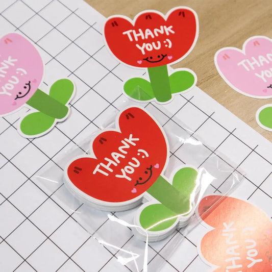 30pcs Flower Shaped Pink Thank you Thank You For The Copperplate Paper Gift Packaging Card Holiday Wedding Decoration Card