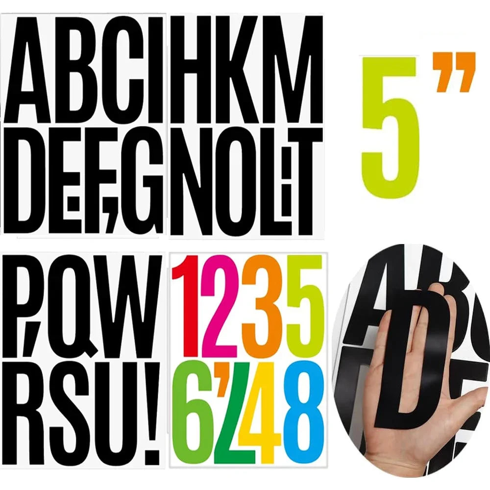 4 Sheets 5 Inch Big Alphabet Letter Numbers Stickers Removable Waterproof Letter Stickers for Car Mailbox Home Shop Office De