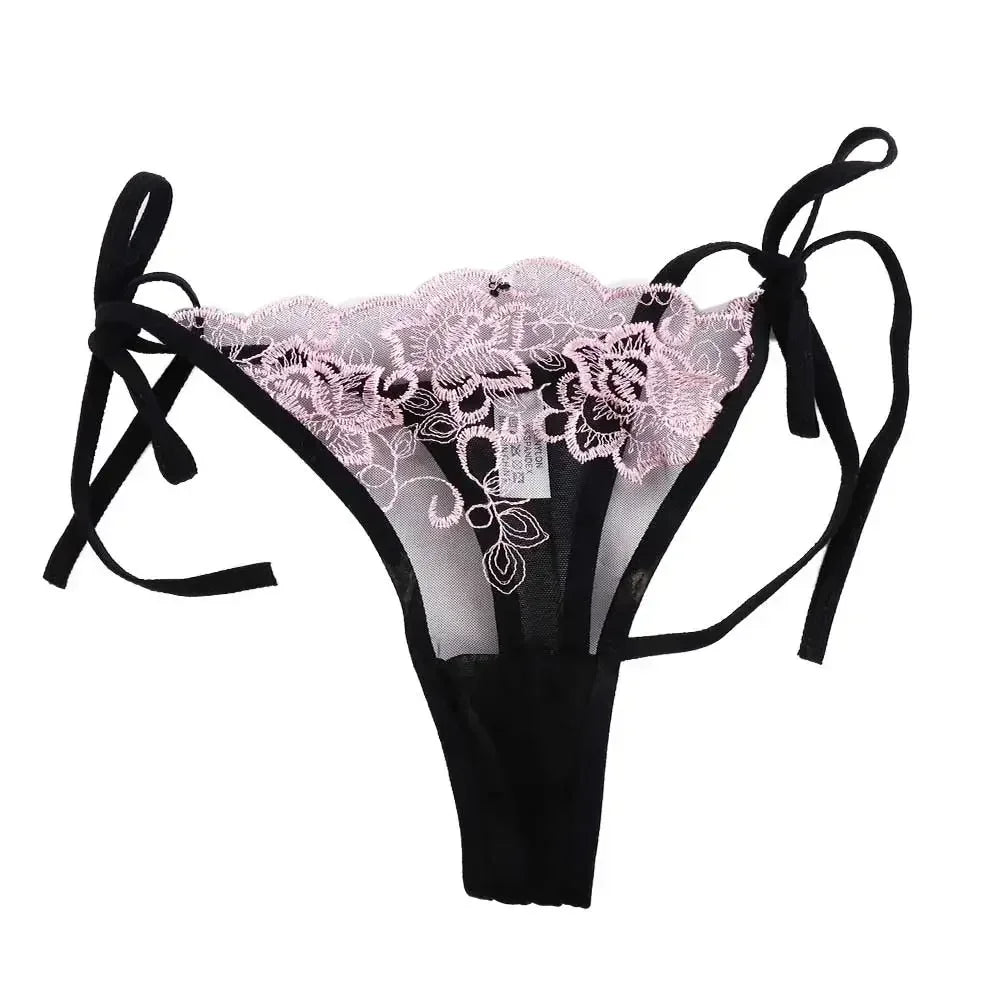 Ladies Women Embroidery Transparent Lingerie Lace Panties Underwear Panty Brief - pink