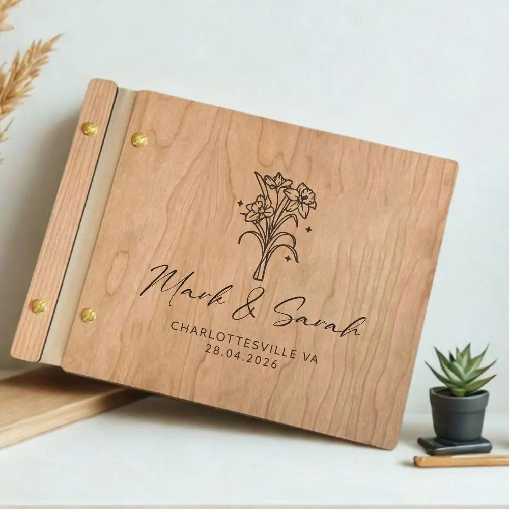 Custom Guest Book Wedding Wooden Memorial Book Mr & Mrs Signing Book Engagement Party Decor Personalized Gift Photo Album