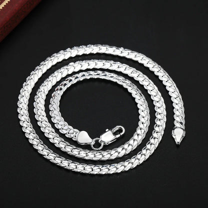 Hot 925 Sterling Silver 6mm Side Chain 16/18/20/22/24 Inch Necklace For Women Man Fashion Wedding Engagement Jewelry Gifts
