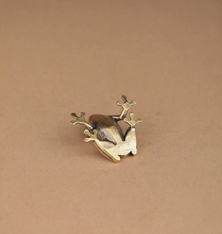 Retro Brass Mini Frog Miniatures Figurines Vintage Animal Figurine Toad Desktop Ornaments Home Decoration Crafts Tea Pet Deco
