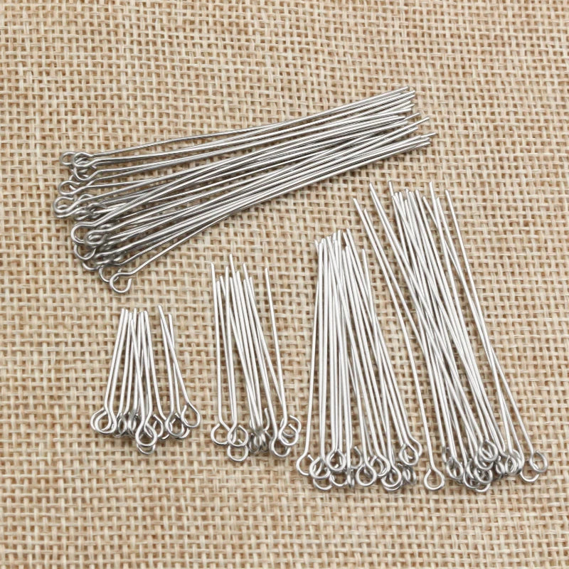 No Fade 100pcs/Lot 20 30 35 40 70 mm Stainless steel Eye Pins Findings Eye Head Pins For Jewelry Making DIY Supplies Accessor