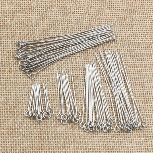 No Fade 100pcs/Lot 20 30 35 40 70 mm Stainless steel Eye Pins Findings Eye Head Pins For Jewelry Making DIY Supplies Accessor