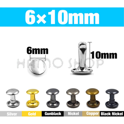 100Sets 5-15mm Metal Double Cap Rivets Stud Round Nail Rivet For Leathercraft Accessories Repair Shoes Bag Belt Clothing Garm