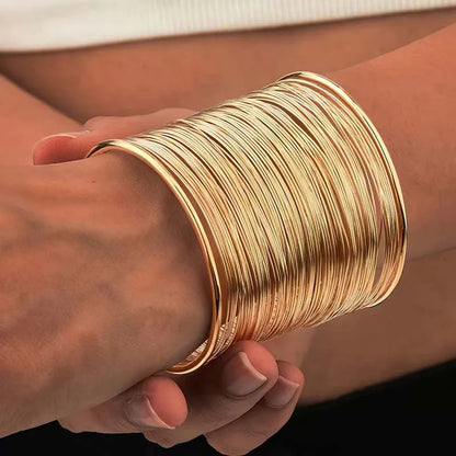 Vintage Gold Color Hyperbolic Layered Wide Wire Bracelet Cuff Bangle for Women Exaggerated Metal Wrist Wrap Bangle Jewelry Gi
