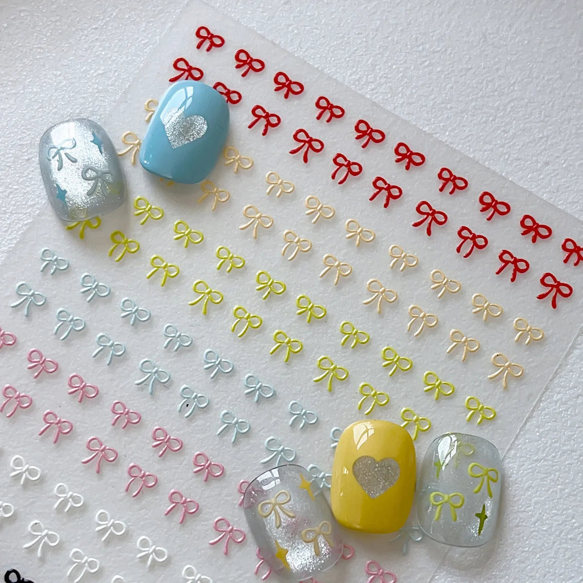 Embossed Colorful Bows Nail Art Stickers Sweet Laser Gold Silver Bowkonts Self Adhesive Nail Art Stickers Decoration Decals D