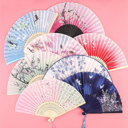 Vintage Silk Folding Hand Fan Chinese Japanese Bamboo Fans Craft Gifts Women Dance Performance Props Home Decoration Ornament
