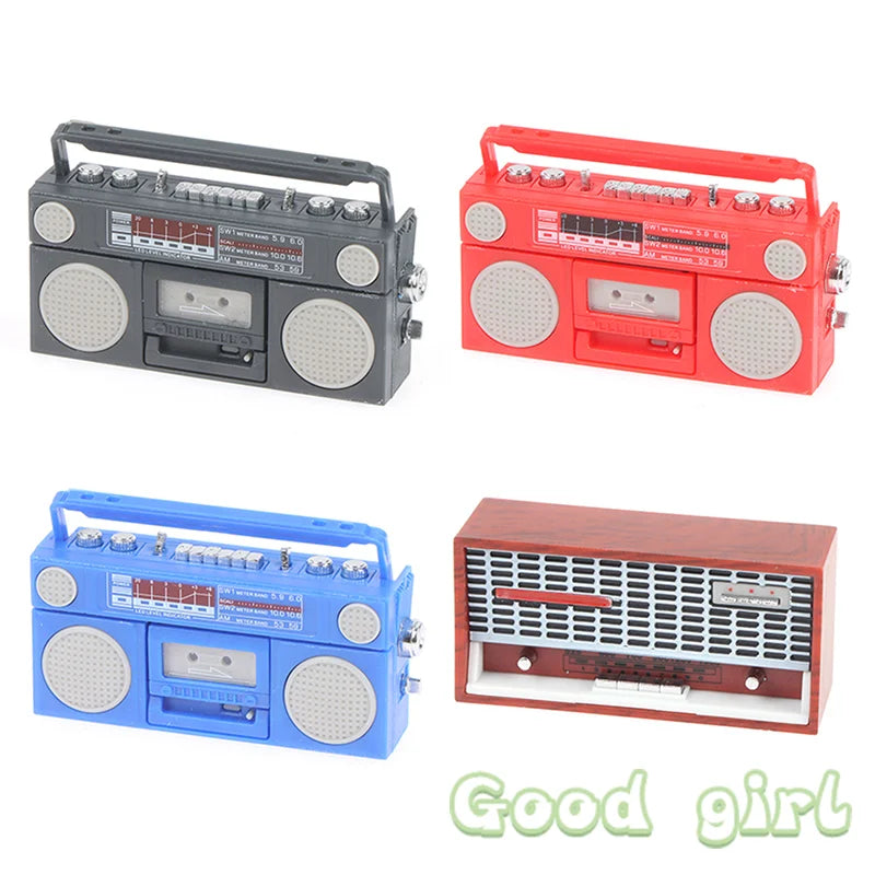 Cute 1/12 Scale Miniature Dollhouse Vintage Radio / Mini Tape-recorder Model Doll House Furniture Decoration Accessories Toy