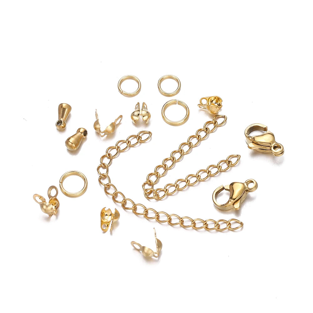 1Box Stainless Steel Lobster Clasps Open Jump Rings Crimp Beads Caps Set For Diy Bracelet Necklace Jewelry Making Making Kits