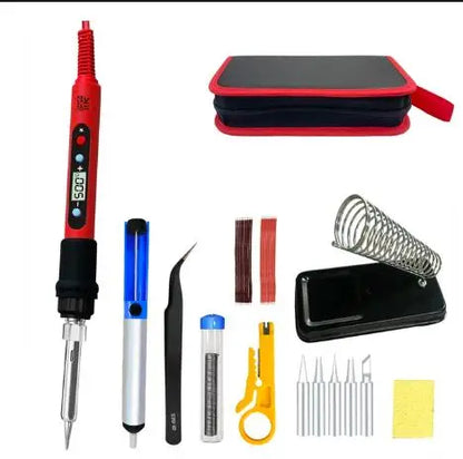 80W Soldering iron kit adjustable temperature LCD solder welding tools Ceramic heater soldering tips Tweezers soldering wire 