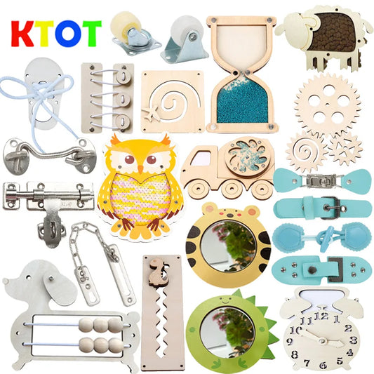 Busy Board Accessories DIY Toy Part Wooden Toys Metal Locks Leather Buckle Montessori Educational Games Intellectual Developm