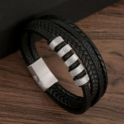 Classic Men's Leather Bracelet New Style Hand-woven Multi-layer Combination Accessory Fashion Man Jewelry - B1 / 19cm