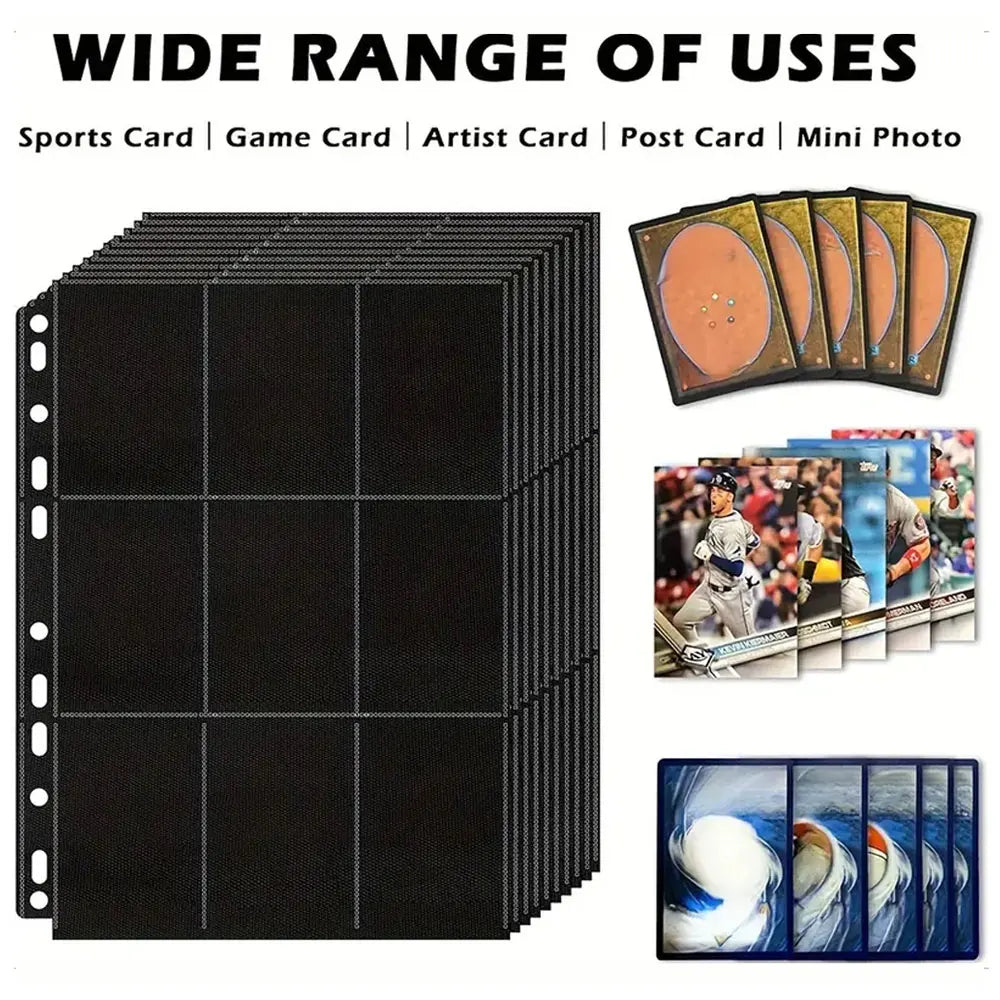 10Pack Black 9-Pocket A4 Trading Card Binder Pages Storage Wallet - Double-Sided Side-Loading Pockets for 180 Game Card。