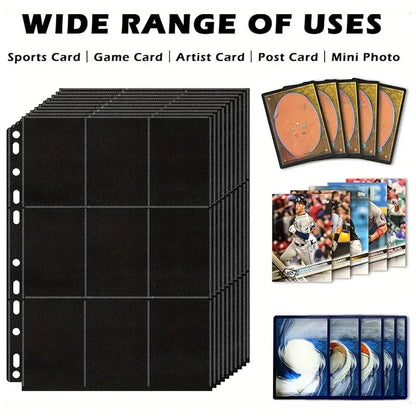 10Pack Black 9-Pocket A4 Trading Card Binder Pages Storage Wallet - Double-Sided Side-Loading Pockets for 180 Game Card。