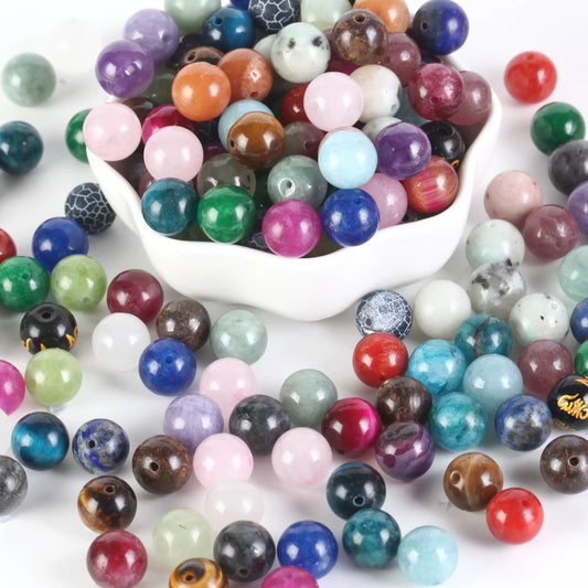 4-12MM Natural Stone Beads Lava Amethyst Tiger Eye Quartz Agates Round Loose Beads for Jewelry Making DIY Bracelet Accessorie