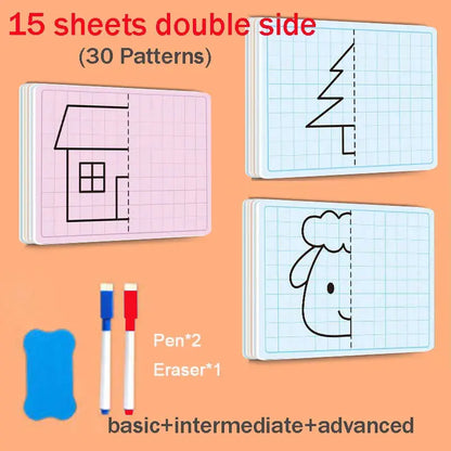 30 page children's grid symmetrical drawing toy focuses on fine motor skills writing and 4-color brush control training drawi